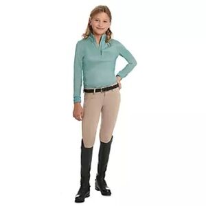 Kids Ovation Euroknit Melange X-Grip Knee Patch Euroseat Breeches Tan Size 16